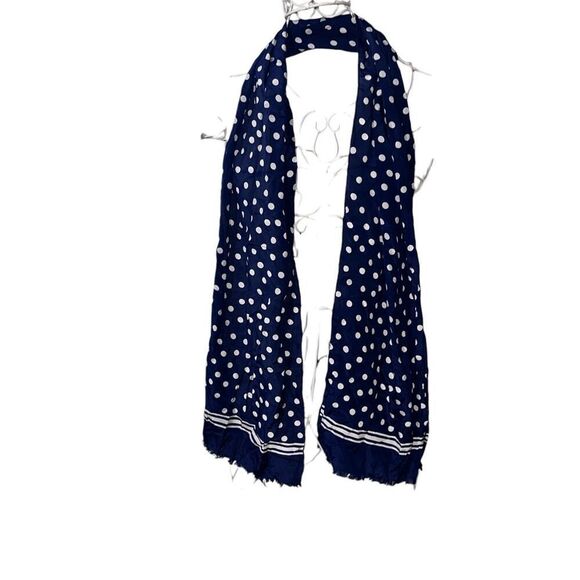 GREAT CONDITION ALL SILK  blue and white polka dots- Wrap shawl Head scarf, fanc - Picture 1 of 5